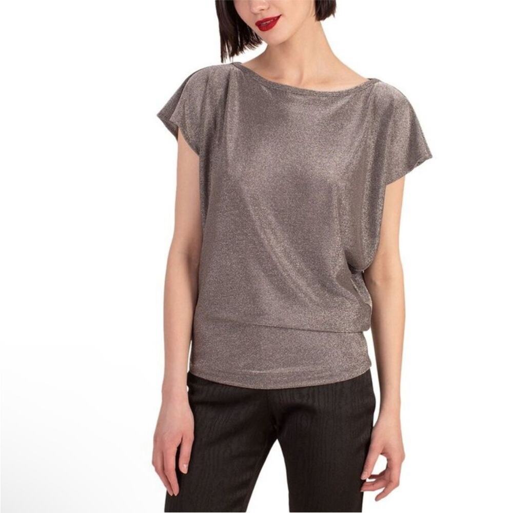 Trina Turk Metallic Silver Astron Short Sleeve Top Size S